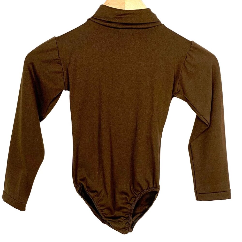 Child’s Brown Mock Turtleneck Long Sleeve Bodysuit Leotard Zip Back Cheer M 7-10